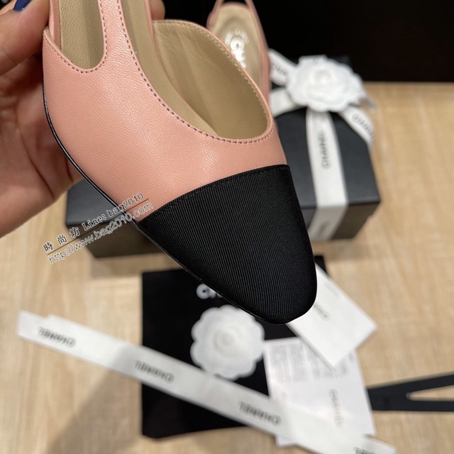 Chanel專櫃經典款女士涼鞋 香奈兒時尚sling back涼鞋平跟鞋6.5cm中跟鞋 dx2560